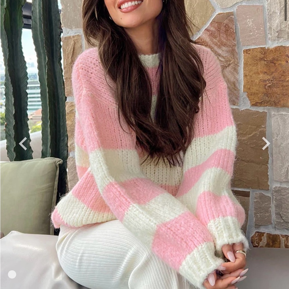 Beginning boutique, pink, and white sweater